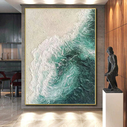 “Textured Beach Aerial”，Abstract Coastal Impasto Painting CT0552