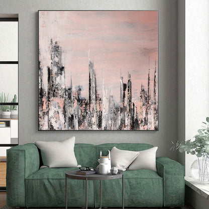 “Blush Cityscape” - Abstract Art with Pink, Gray, White, Black CT0061