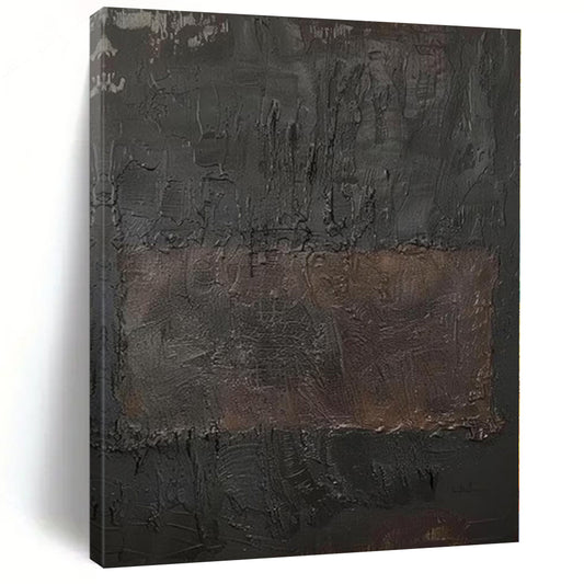 “Dark Textured Rectangle” - Abstract Painting with Deep Browns, Blacks CT0103