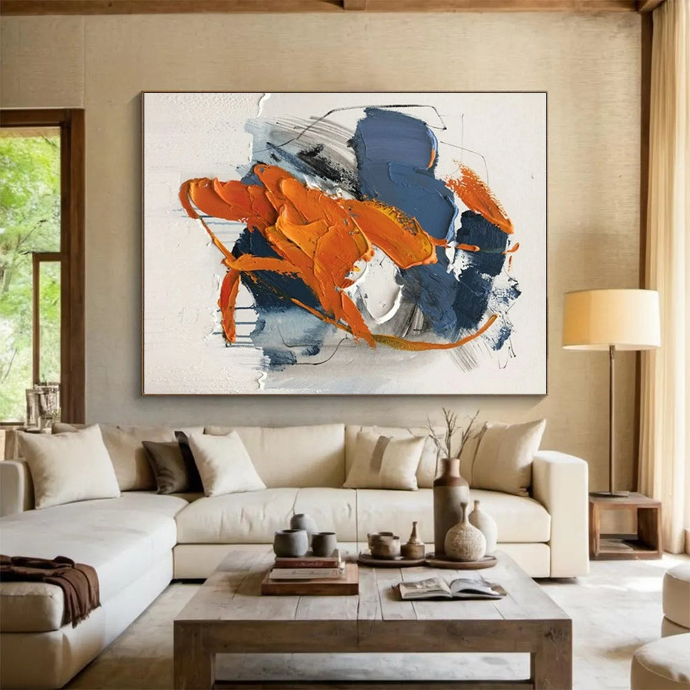 “Blue - Orange Textured Impasto”，Abstract Impasto Art CT0613