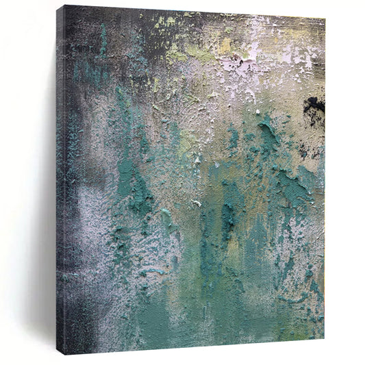 “Textured Teal and Green Abstract”，Abstract Impasto Acrylic Art CT0578