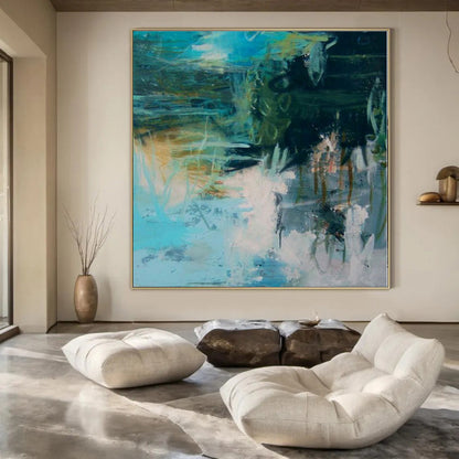 “Teal - Green Abstract Chaos” Impressionistic Acrylic Art CT0196