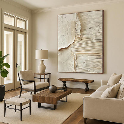 “Beige Textured Layers” - Abstract Acrylic with Smooth, Layered Beige CT0079