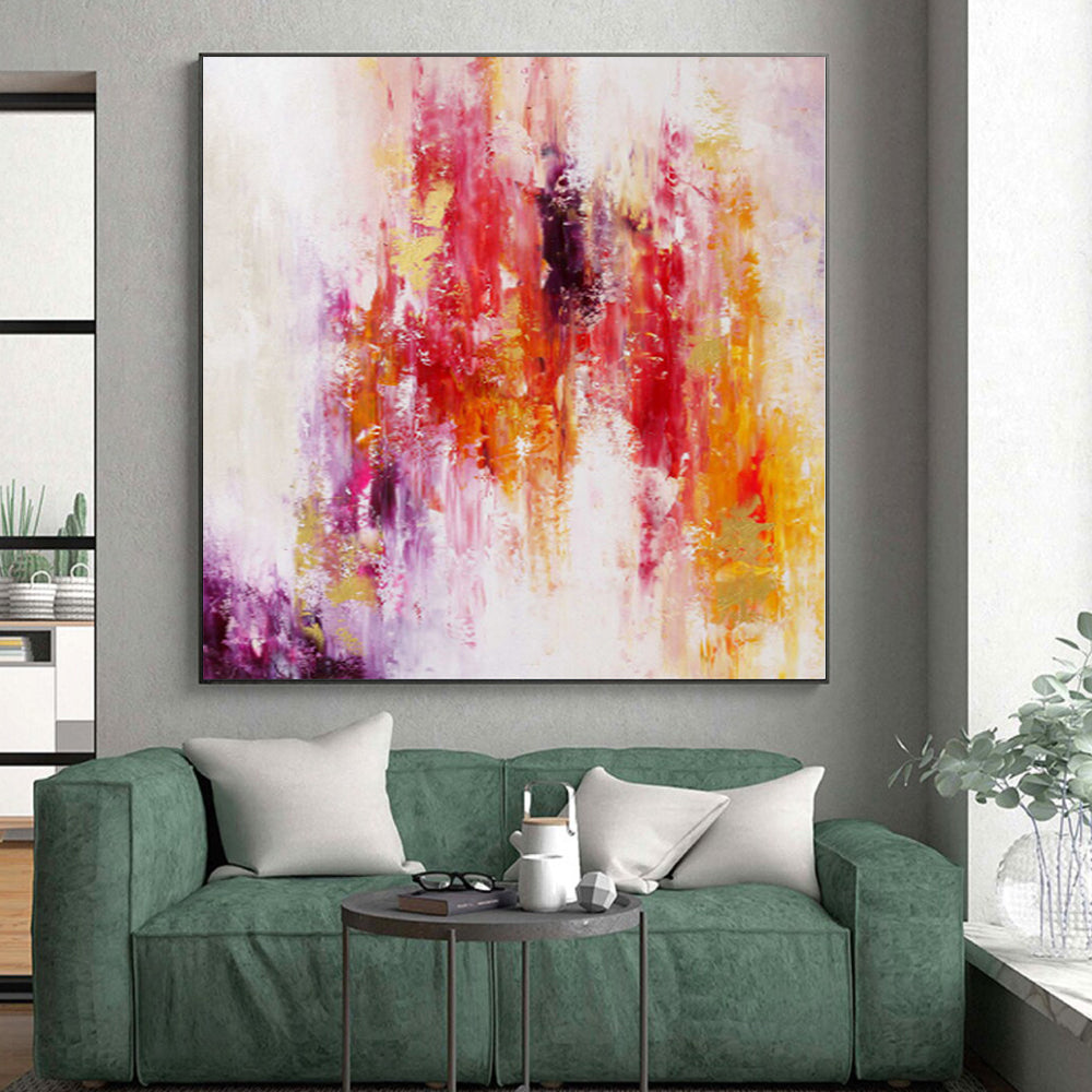 “Color Cascade” - Abstract Work with Red, Yellow, Purple, Pink, White CT0060