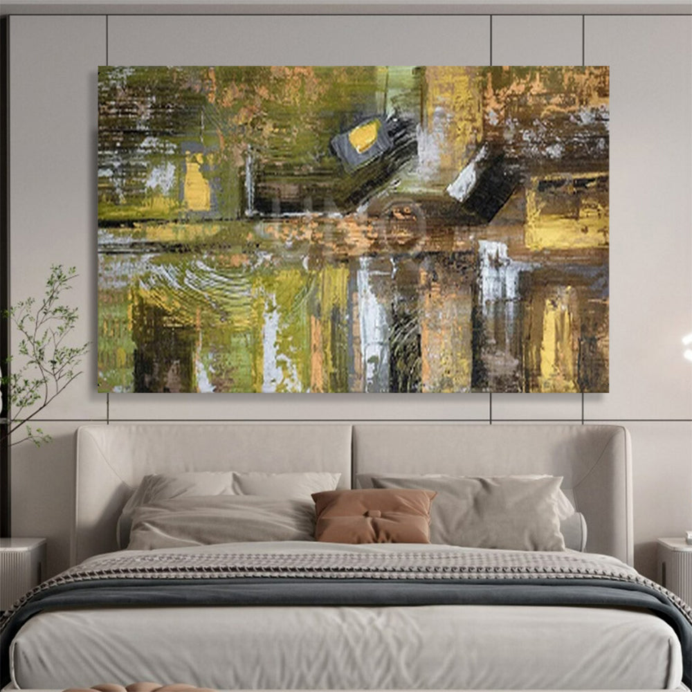 “Olive - Gold Abstract Mosaic” - Greens, olives, golds; textured geometric abstraction CT1605