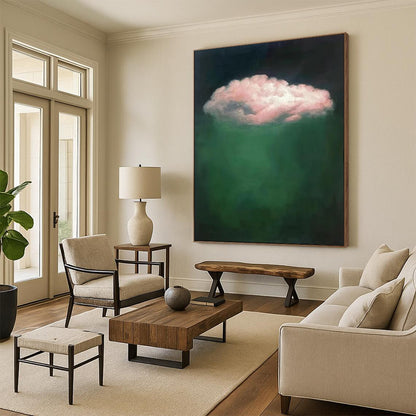 “Pink Cloud in Green Depths” - Surreal Cloud Painting CT1984