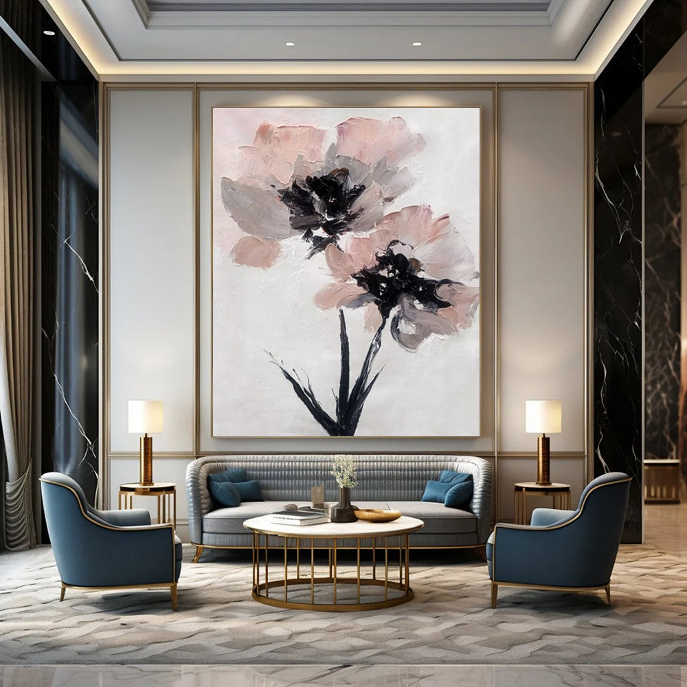 Textured Pink Flowers - Impasto Floral Acrylic Painting CT1428