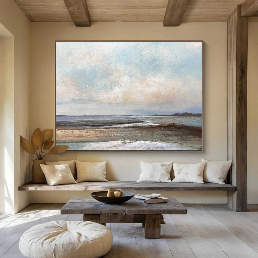 “Soft Coastal Hues” - Blue, Gray, Brown Impressionistic Seascape Painting On Canvas DKH755