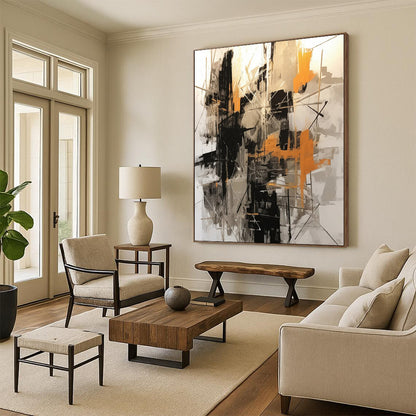 “Black - Orange Abstract Chaos” - Abstract Expressionist Painting On Canvas DTP116