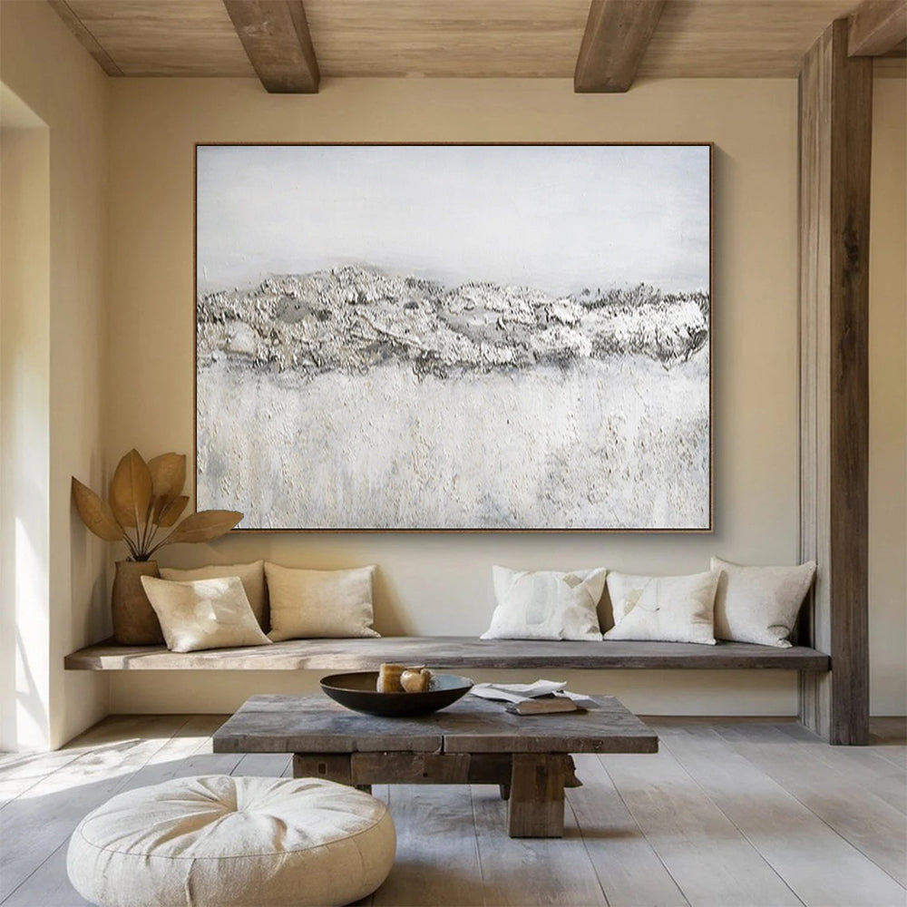 “Textured Gray Horizon” - Gray & White Minimalist Abstract Painting On Canvas DLZ260