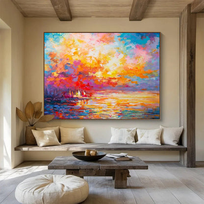 “Vibrant Sunset Abstract” Abstract Impasto Painting On Canvas DKH409