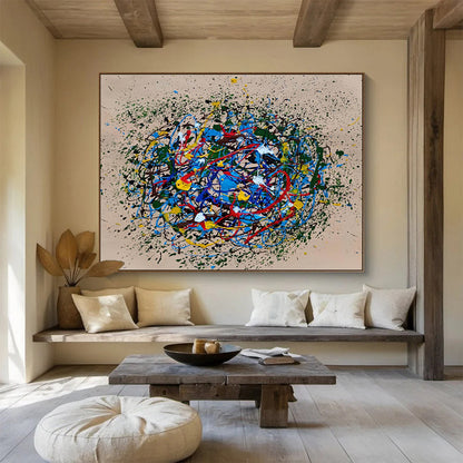 Colorful Concentric Splatter Abstract Painting On Canvas DKH304