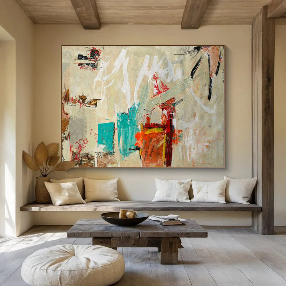 Neutral and Colorful Abstract - Abstract Painting On Canvas DLZ238