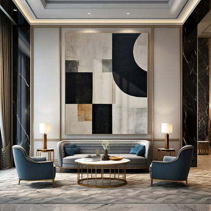 Mixed - neutral Geometric Blocks - Abstract Geometric Acrylic Painting CT1373