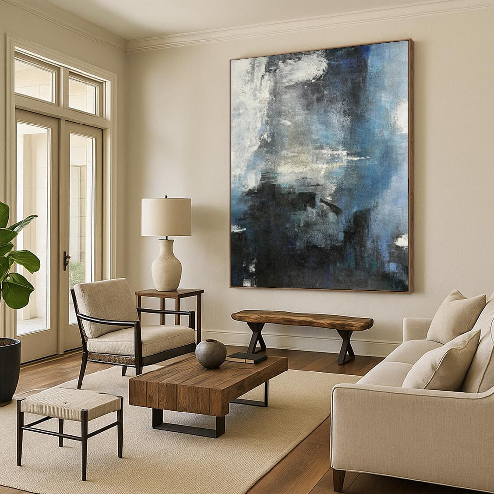 “Moody Blue & Gray Abstract” - Abstract Painting On Canvas CT2335