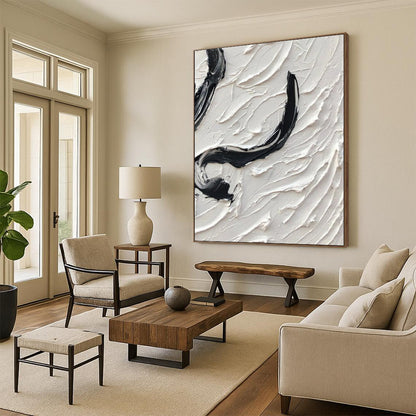 “Black, White Swirl ‘Expressive Whirl’” - Abstract Impasto Painting On Canvas DTP400