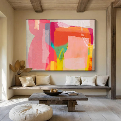 Color Blocked Dreams Pink Orange Green Abstract Shapes Painting On Canvas DKH201