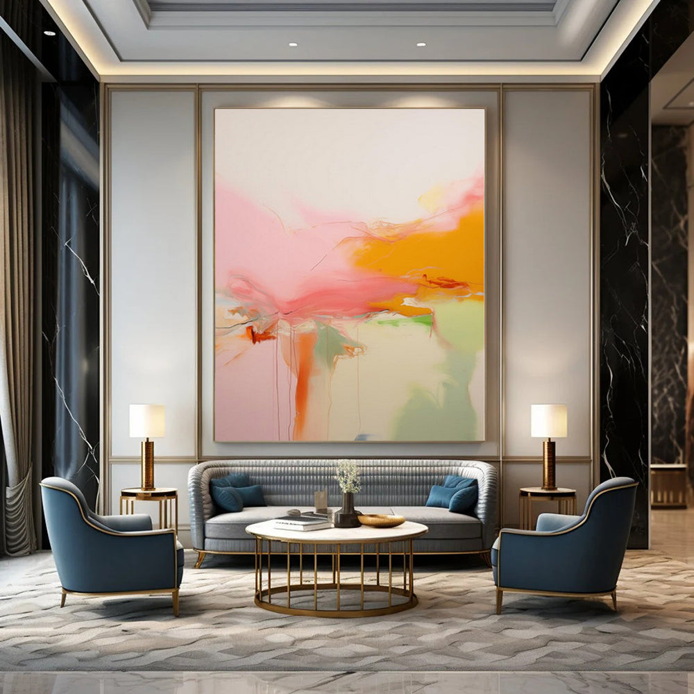 “Pink - Orange Fluid Drips” – Abstract Expressionist Painting CT1176