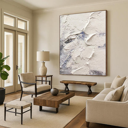 White & Gray Textured Layers - Abstract Textured Painting On Canvas DKH1258