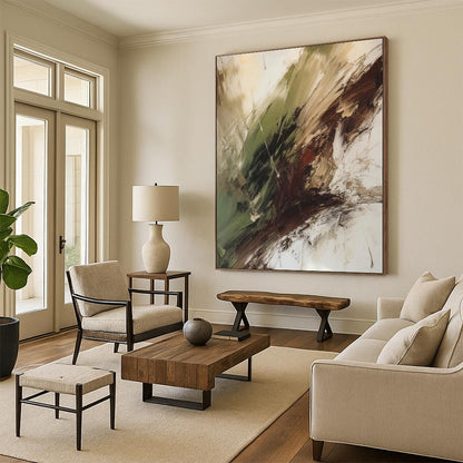 “Green - Brown Abstract Swirls” - Abstract Expressionist Painting On Canvas DTP118
