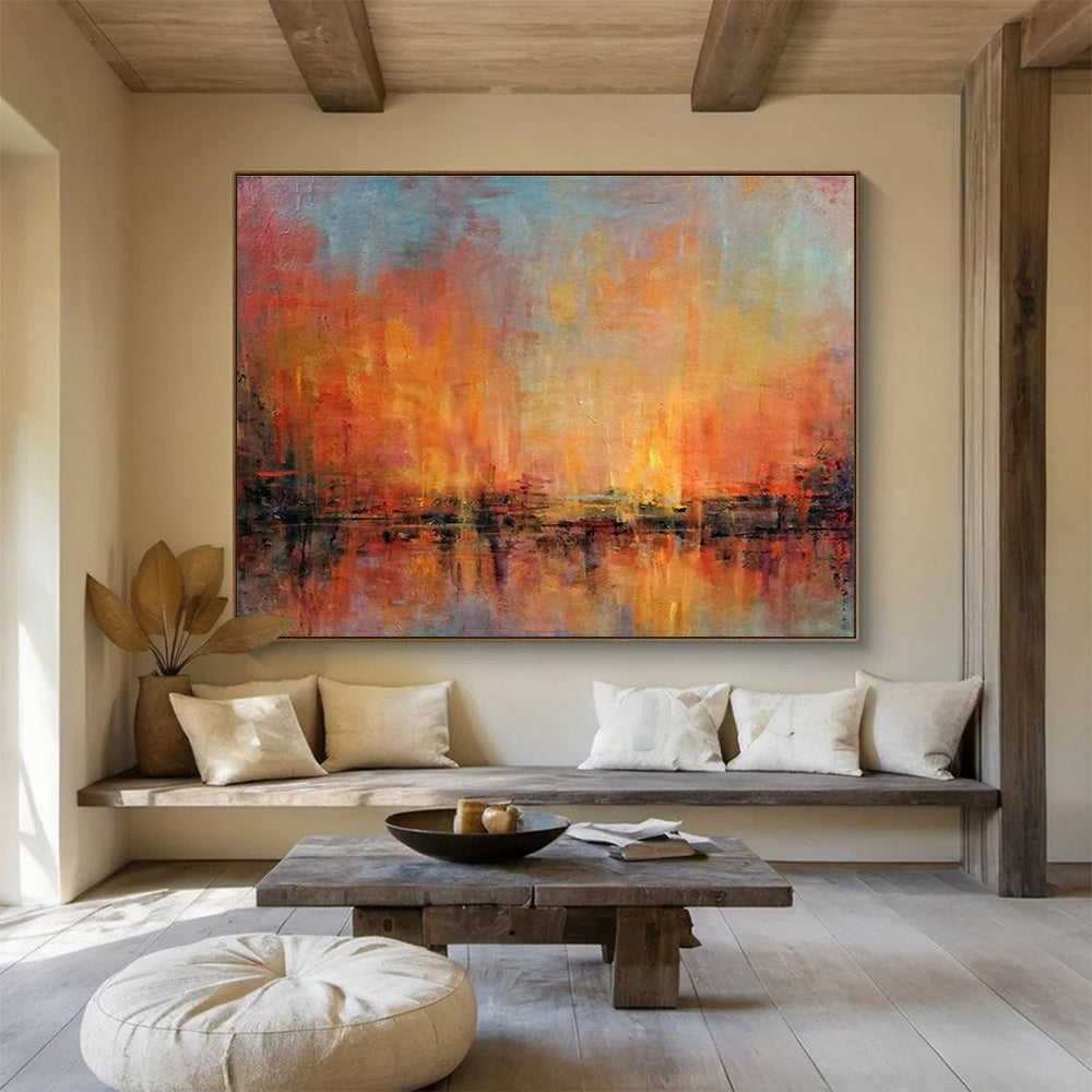 “Orange & Blue Abstract Sunset” Abstract Impressionist Painting On Canvas DKH386