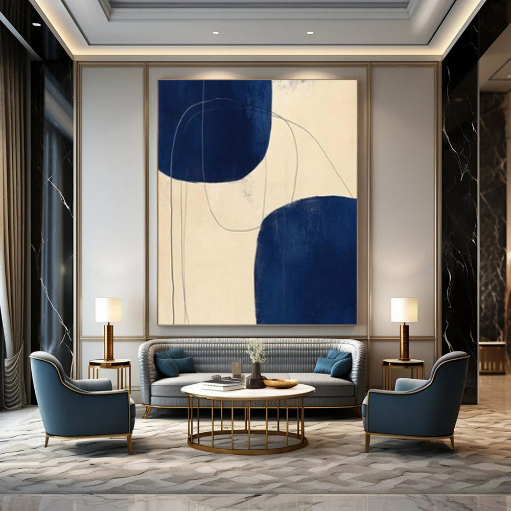 “Deep Blue Shapes with Graceful Lines” – Abstract Minimalist Painting CT1062