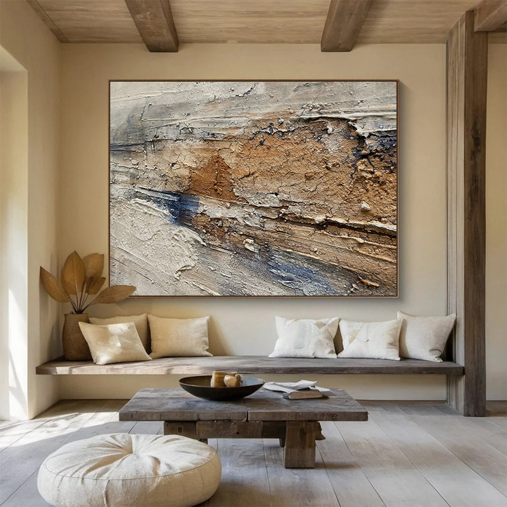 Textured Earth - Tone Abstract “Rustic Textured Journey” Painting On Canvas DKH084