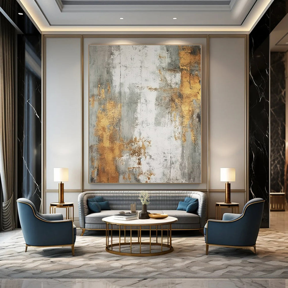 Grey - Gold Textured Abstract II - Abstract Impasto Acrylic CT1271