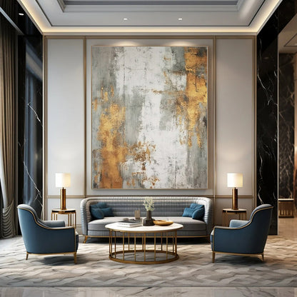 Grey - Gold Textured Abstract II - Abstract Impasto Acrylic CT1271