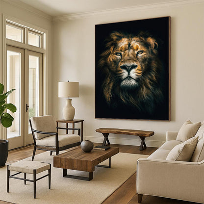 “Majestic Lion in Shadow” - Realistic Wildlife Portrait Painting On Canvas DKH1618