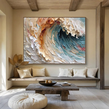 Impasto Ocean Wave in Warm Tones Painting On Canvas DKH676