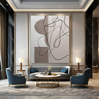 “Neutral Geometric with Curved Lines” – Abstract Geometric Painting CT1087