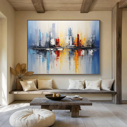 “Cityscape Reflection” Abstract Urban Landscape Painting On Canvas DLZ170