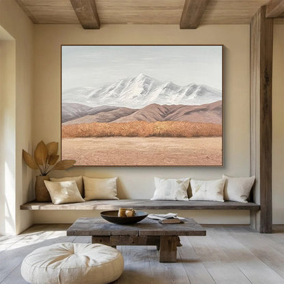 Snowy Mountain Landscape - Gray, White & Brown Landscape Painting On Canvas DKH890