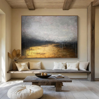 “Gilded Earth Tones Abstract” - Mysterious Landscape Painting On Canvas DKH782