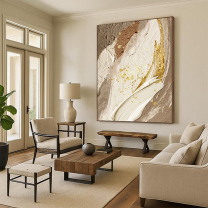 Elegant Beige, White, and Gold Abstract - Abstract Painting On Canvas DKH1477