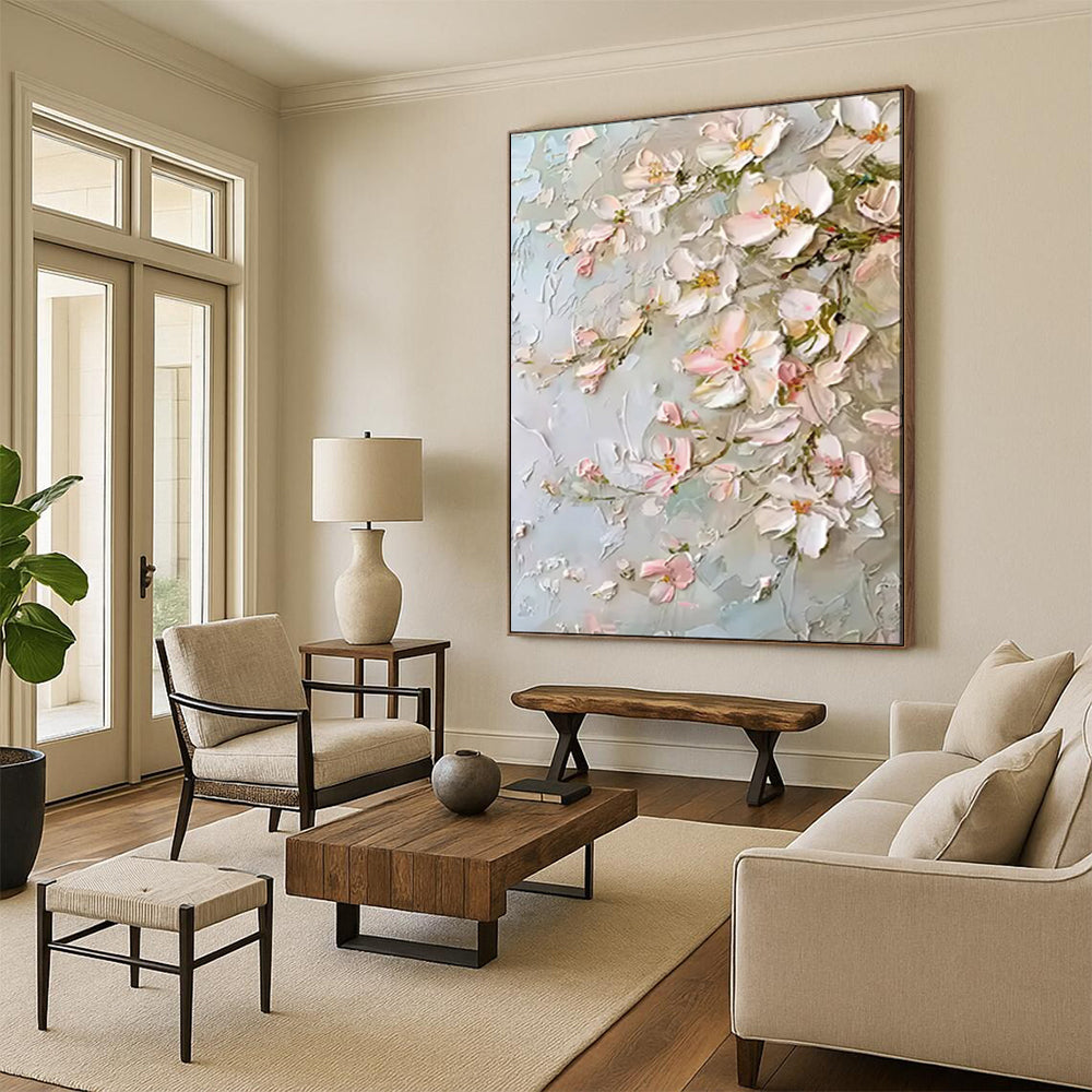 “Blush Blossom Textures” – Impasto Floral Oil Painting CT2073