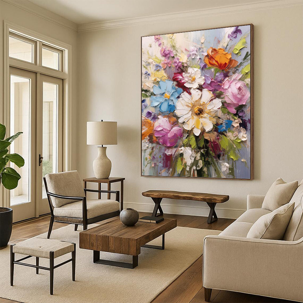 “Impasto Flower Bouquet” - Colorful Thick - Textured Flower Bouquet Painting On Canvas DKH1593