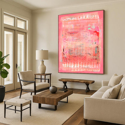 “Pink & Patchwork” - Abstract Mixed - Media Collage Art on Canvas CT1863