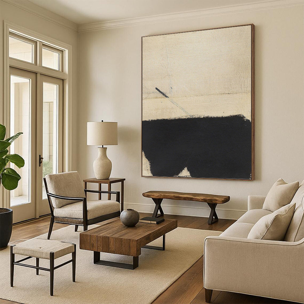 Dynamic Black and Beige Abstract - Abstract Painting On Canvas DKH1422