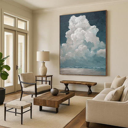 Fluffy Clouds Over the Sea - Seascape Painting On Canvas DKH1459