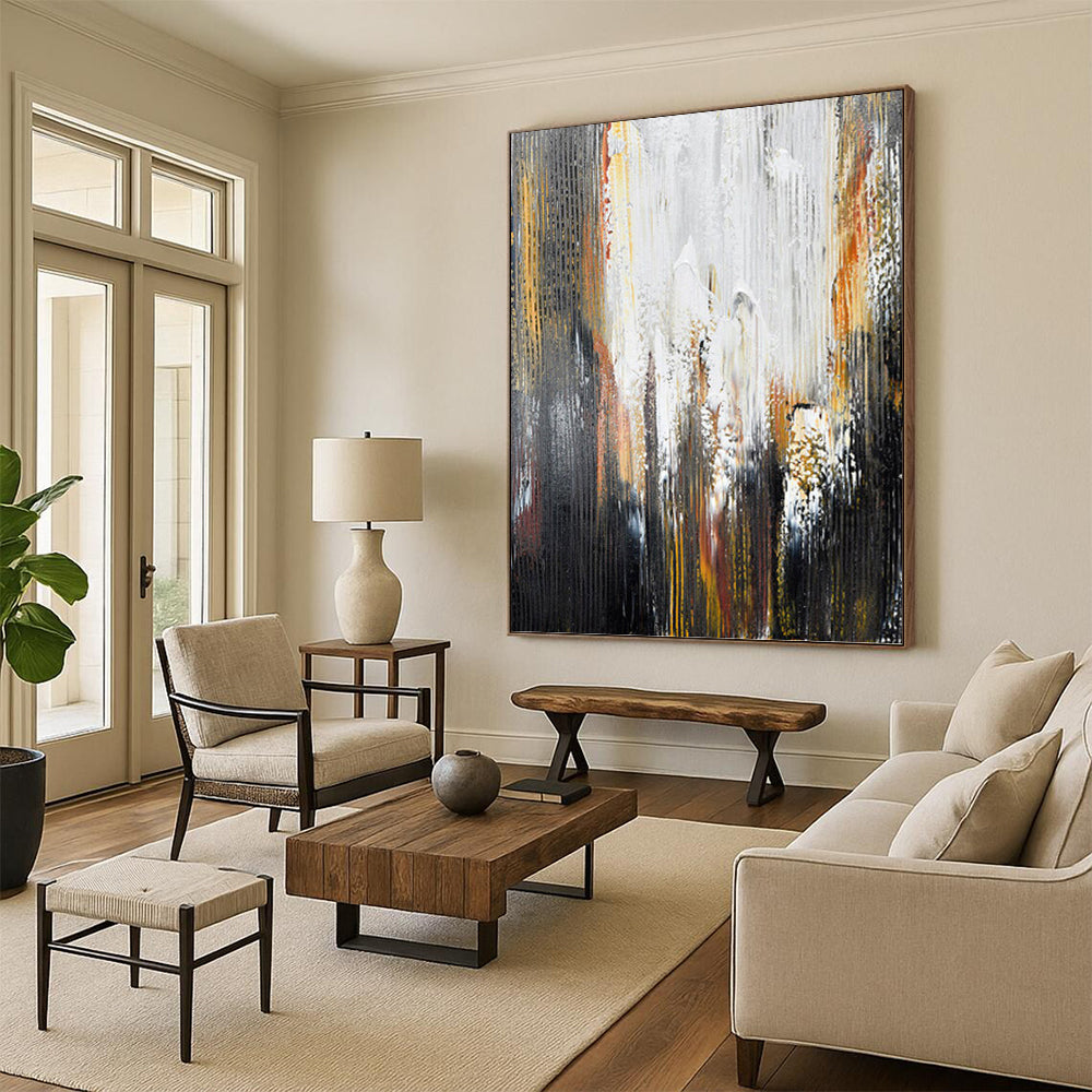 “Black - Gray - Gold Dynamic Abstract” Painting On Canvas DKH1229