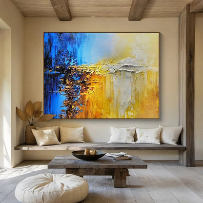 Blue, Yellow, and Gray Abstract - Textured Landscape Painting On Canvas DLZ179