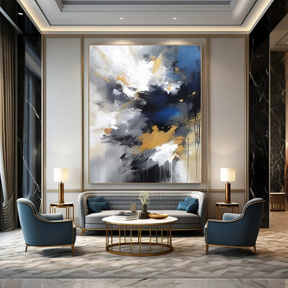 Blue, Gold & Grey Explosion - Abstract Expressionist Acrylic CT1253