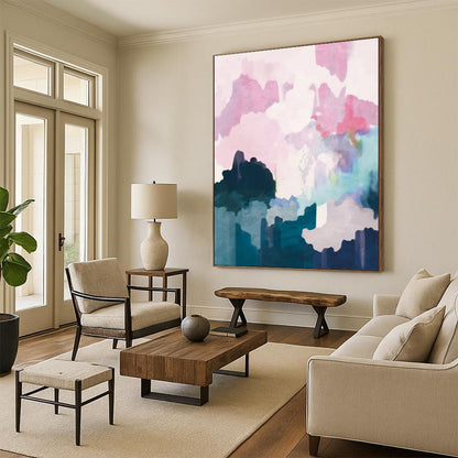 “Pastel Abstract Clouds” - Pink, Purple, Blue, White Abstract Painting On Canvas DTP235