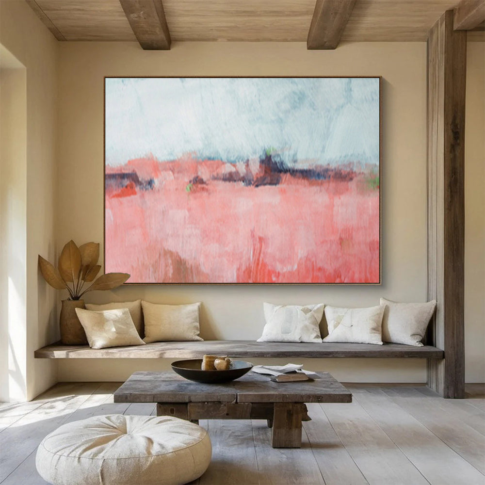 “Pink Abstract Field” Abstract Expressionist Painting On Canvas DKH416