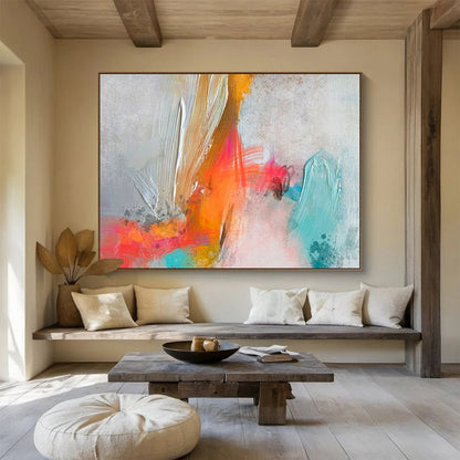 Textured Color Burst Gray Orange Pink Blue Textured Painting On Canvas DKH207