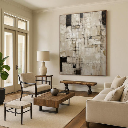 Neutral Grid Abstract - Abstract Painting On Canvas DKH1315