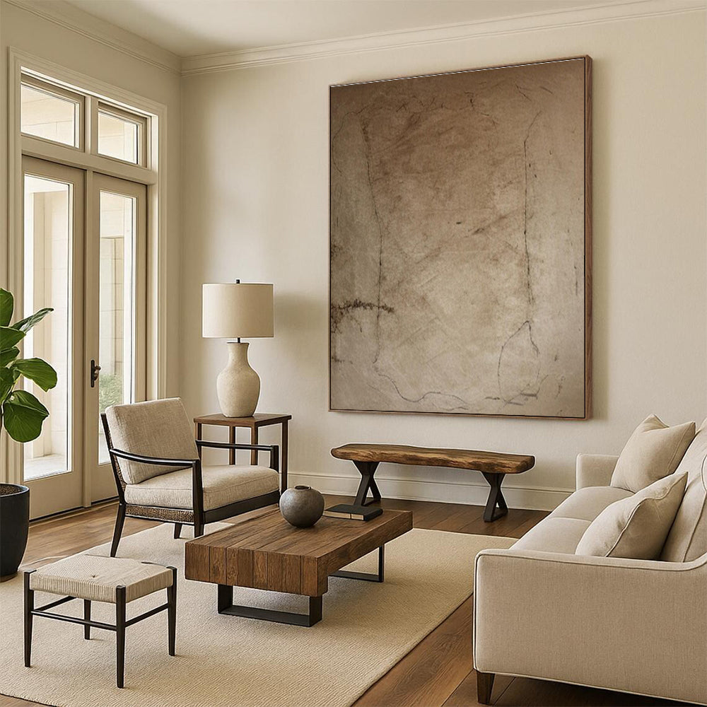 “Earthy Tones, Faint Line Drawings” - “Echoes of Time”，Abstract Mixed - Media Drawing CT0688