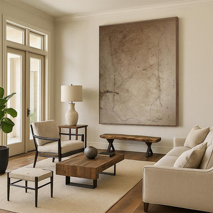 “Earthy Tones, Faint Line Drawings” - “Echoes of Time”，Abstract Mixed - Media Drawing CT0688